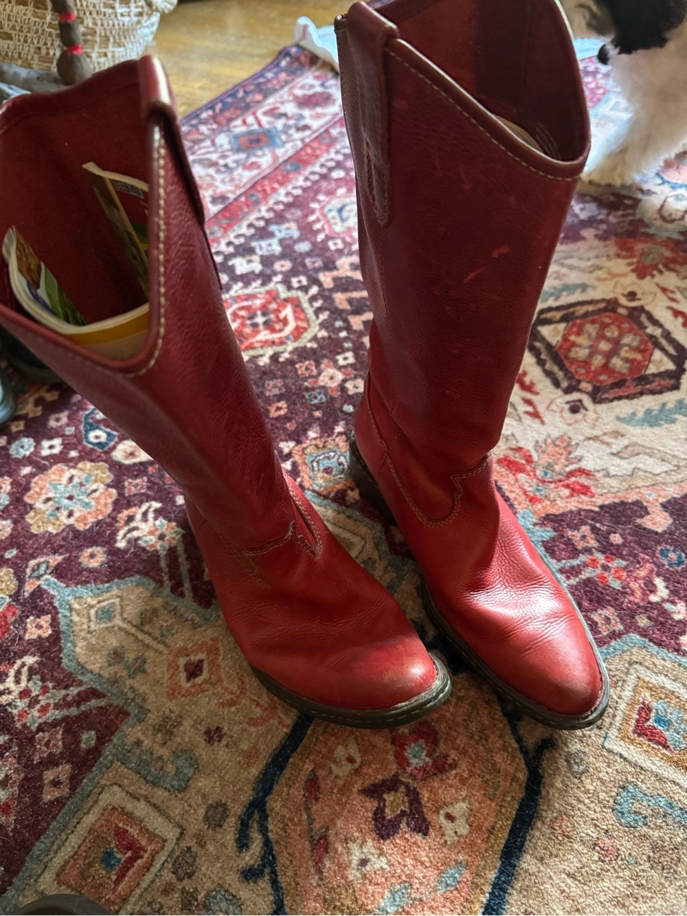 boc Red Leather Western Heeled Boots